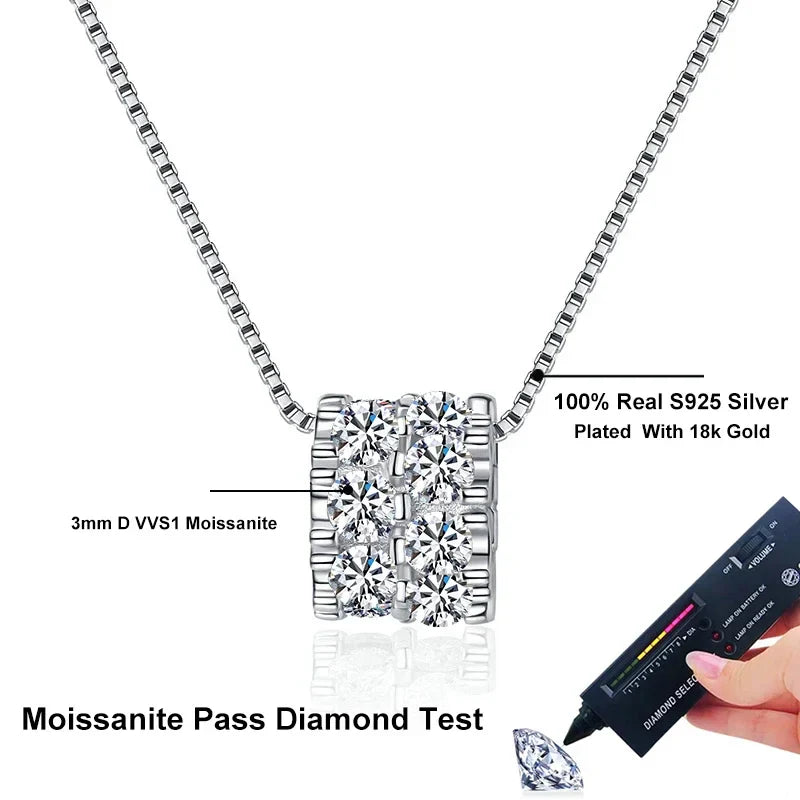 NeeTim Full Moissanite Diamond Necklace For Woman Pendant 925 Sterling Silver Necklace For Women Chain Party Bridal Fine Jewelry Vera Lux