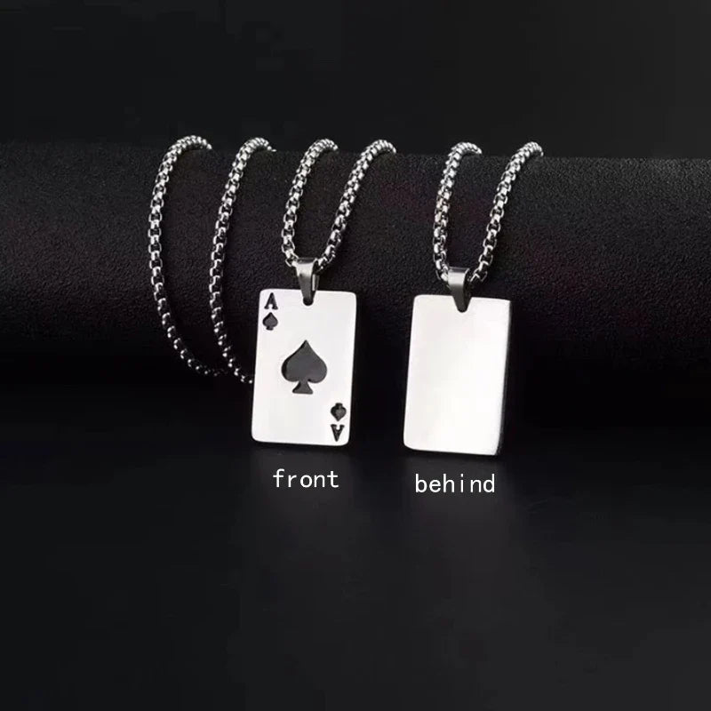 1Pcs Creative Poker Card Necklace Pendant Spades Heart Ace Trendy Hip Hop West Coast Necklace Pendant Daily Accessories Vera Lux