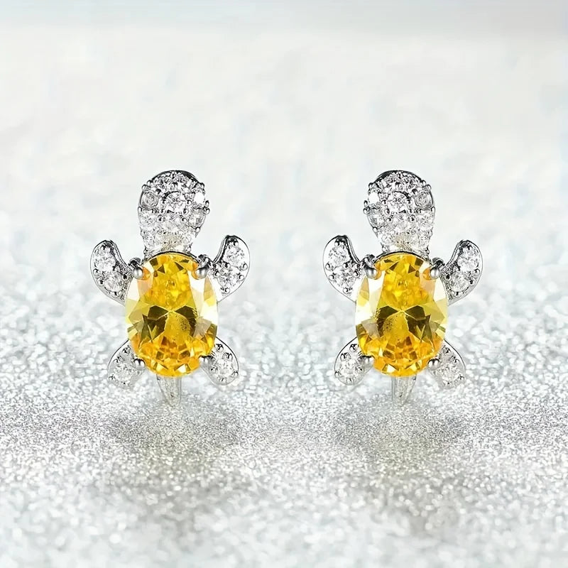 1 pair of S925 silver cute turtle shaped earrings with multiple colors to choose from, jewelry holiday gift for women Vera Lux