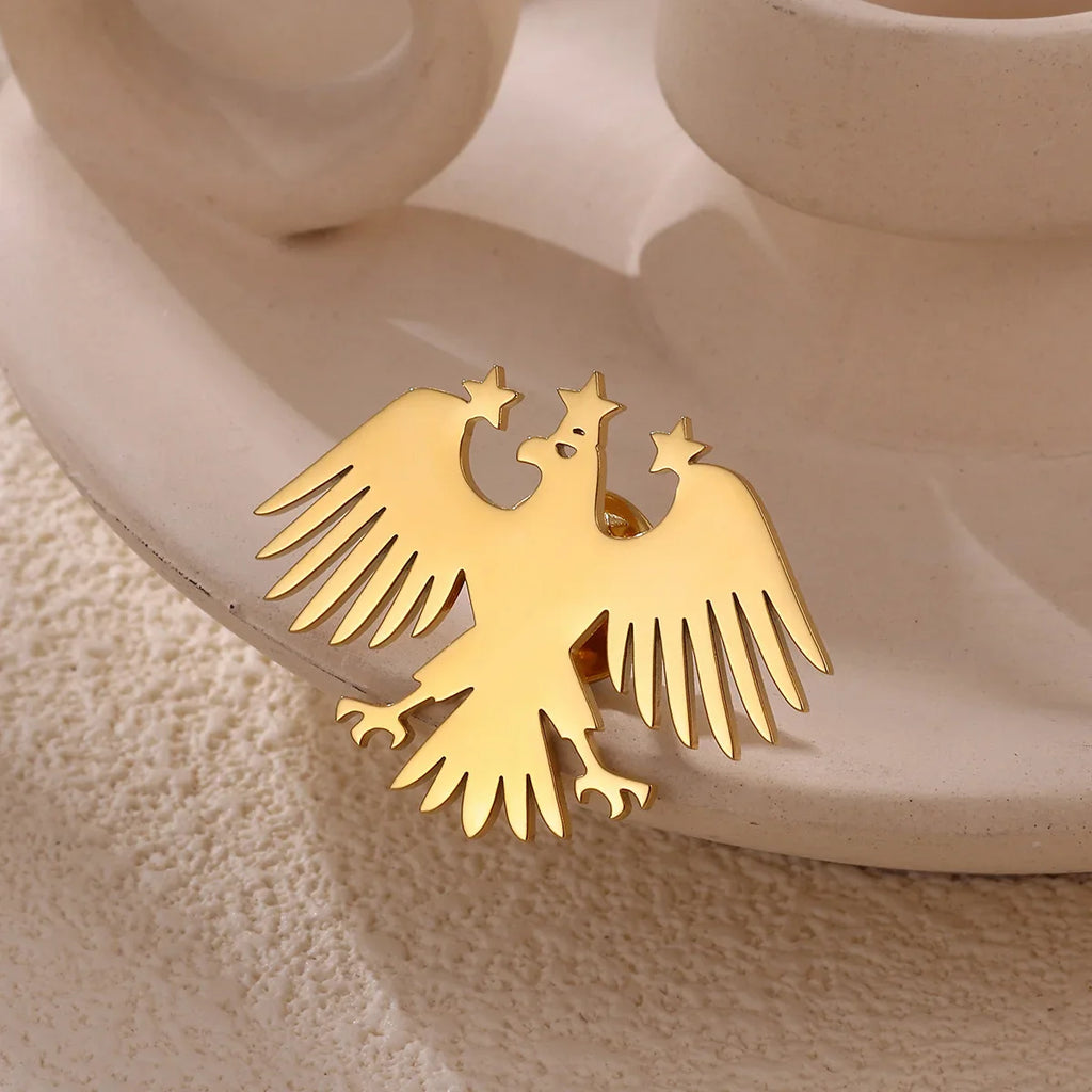 Gold Color Punk Eagle Stars Brooches For Men Women Fashion Geometric Animals Emblem Brooch Stainless Steel Jewelry Birthday Gift Vera Lux