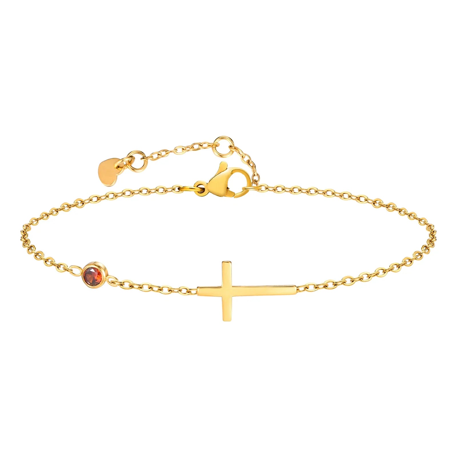Birthstone Zirconia Thin Chain Link Cross Bracelet Stainless Steel Women's Adjustable Link Stacked Layered Chain Bracelets Vera Lux