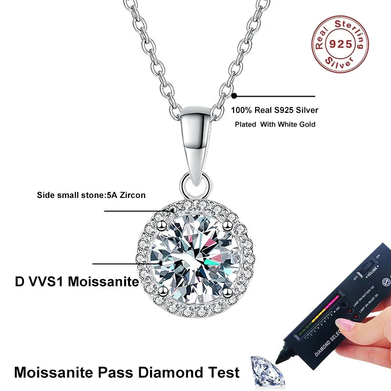 NeeTim 1 Carat Real Moissanite Pendant For Women Lab Diamond Necklace 925 Sterling Silver Fine Jewelry Girl Valentine's Day Gift Vera Lux