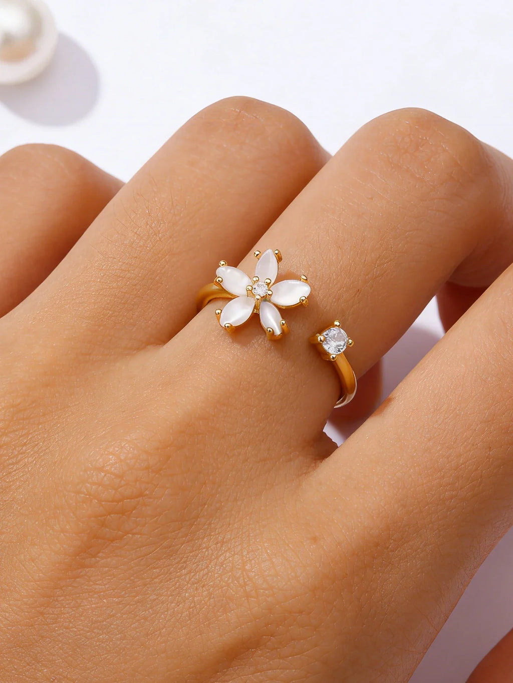 Opal Flower Rings For Women Cubic Zirconia Openning Stainless Steel Flower Ring Wedding Floral Aesthetic Jewelry anillos mujer Vera Lux