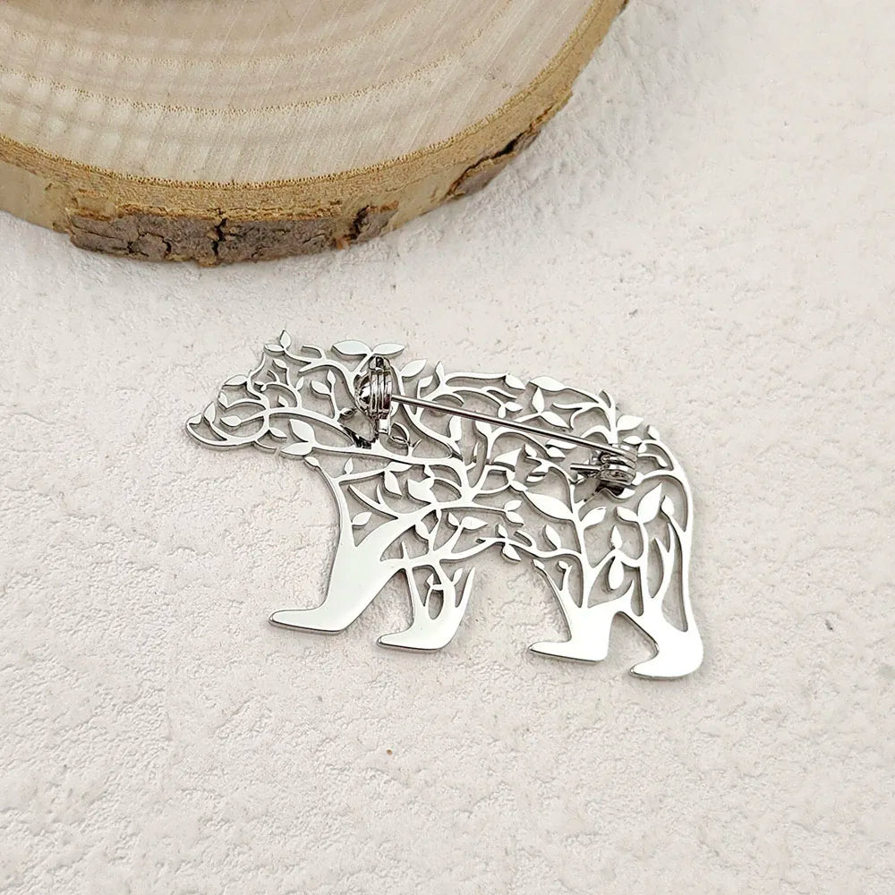Creative punk style hollow polar bear stainless steel gold-plated 18K brooch, black suit accessories, wedding matching set Vera Lux
