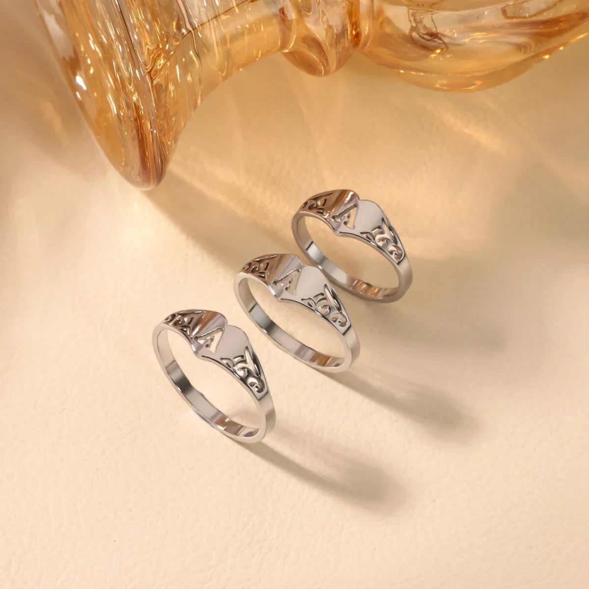 Stainless Steel A-Z Letter Heart Rings For Women Silver Color Hollow Initial Letter Ring Aesthetic Wedding Jewelry Gift Vera Lux