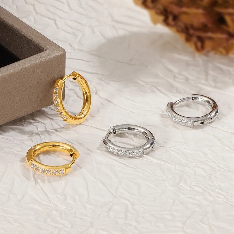 Stainless Steel Pave CZ Huggie Hoop Earrings for Women Men Vera Lux
