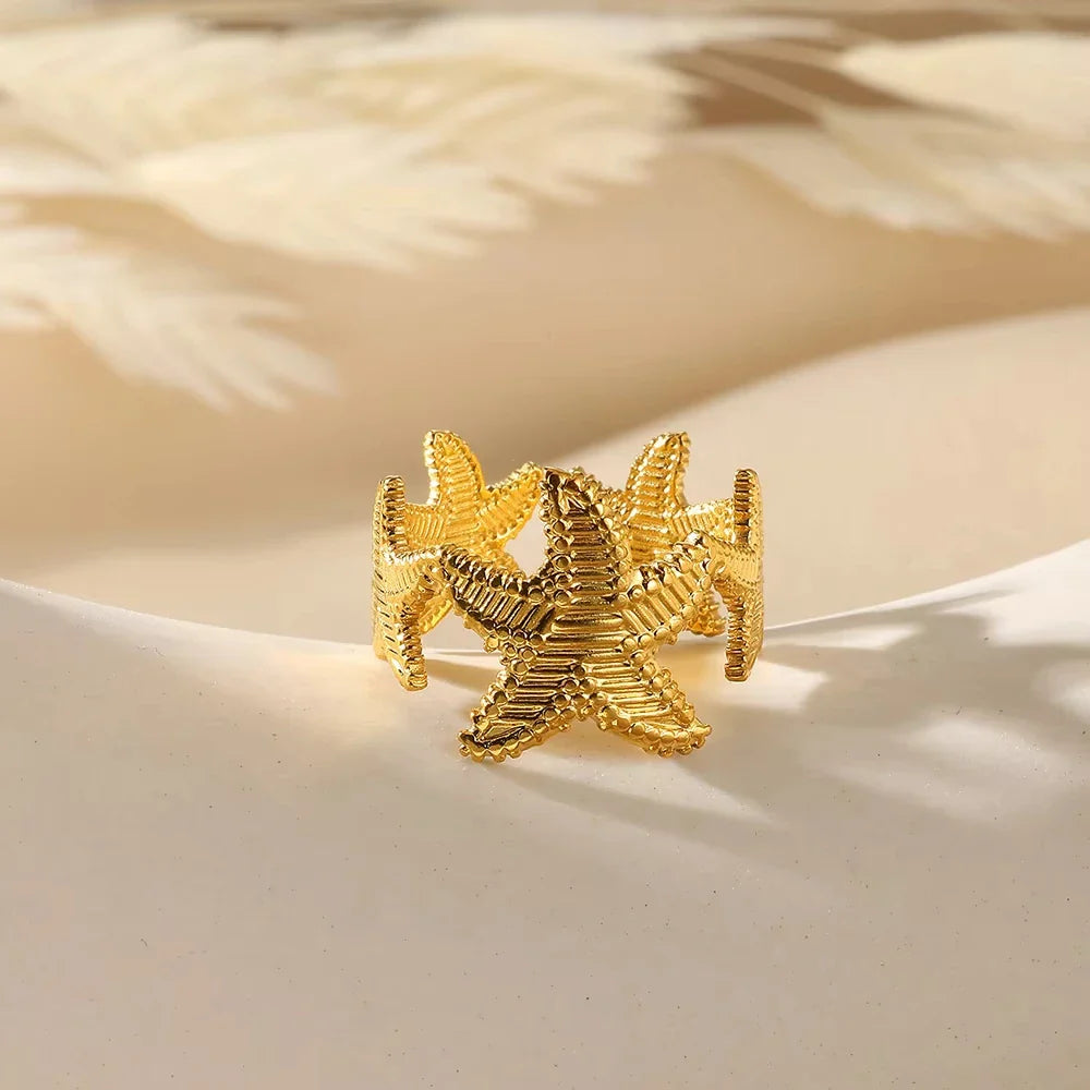 316L Stainless Steel Starfish Shell Rings for Women Gold Color Open Finger Ring Femme Trendy Summer Vacation Ocean Jewelry Gift Vera Lux
