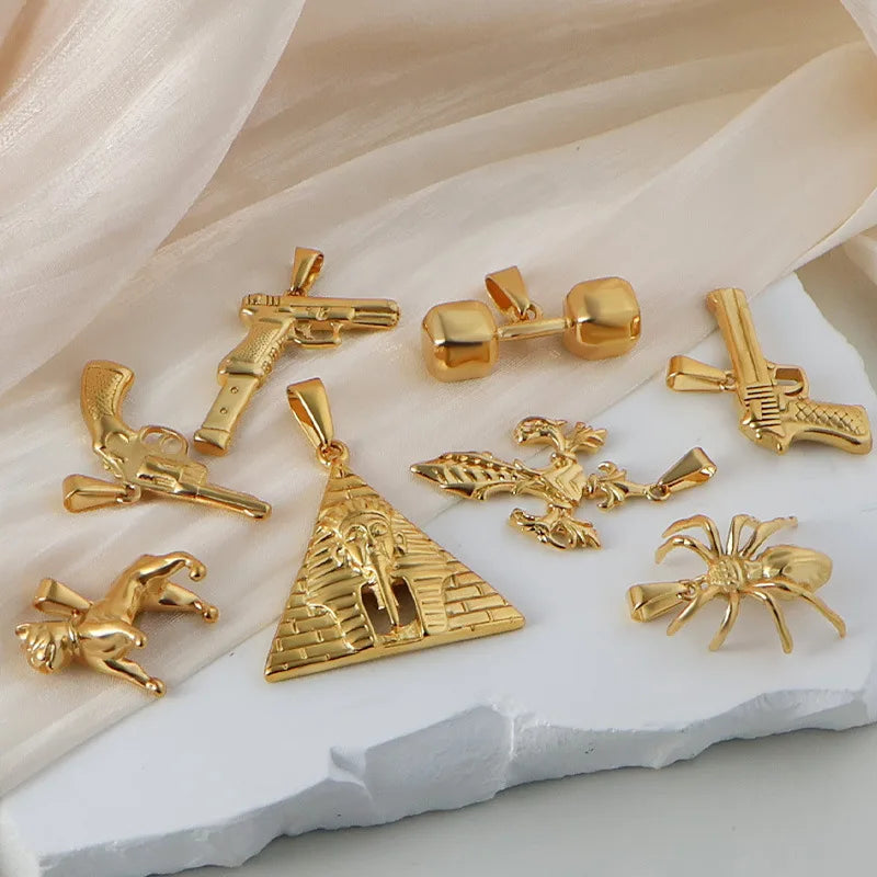 18k Gold Plated 316l Stainless Steel Vintage Pyramid Pharaoh Pistol Barbell Pendant Charm - Unisex Trendy Jewelry Vera Lux