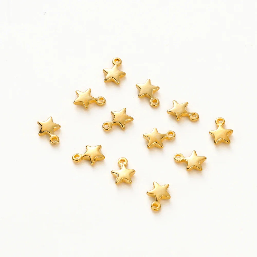 20pcs/lot 5x7MM Hole 1.0MM 14K 18K Gold Color Plated Brass Small Star Charms High Quality Pentant For Diy Jewelry Accessories Vera Lux