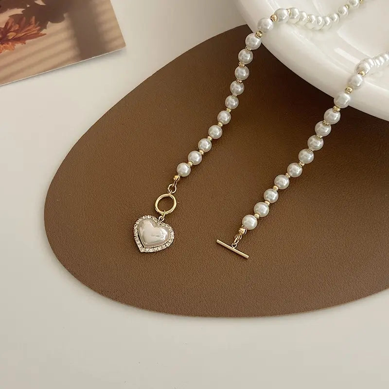 Elegant Pearl Necklace For Women Heart Pendant Necklaces Luxury Imitation Pearls Chain Necklaces Korean Jewelry Girls Gifts Vera Lux
