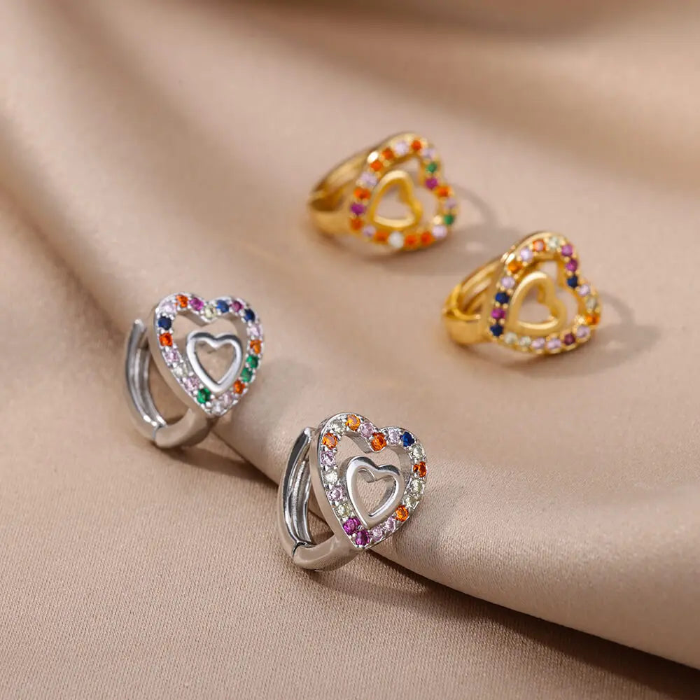 Zircon Heart Pendientes Earring For Women Stainless Steel Gold Color Piercing Earring 2025 Trend Jewelry aretes Accesorios mujer Vera Lux