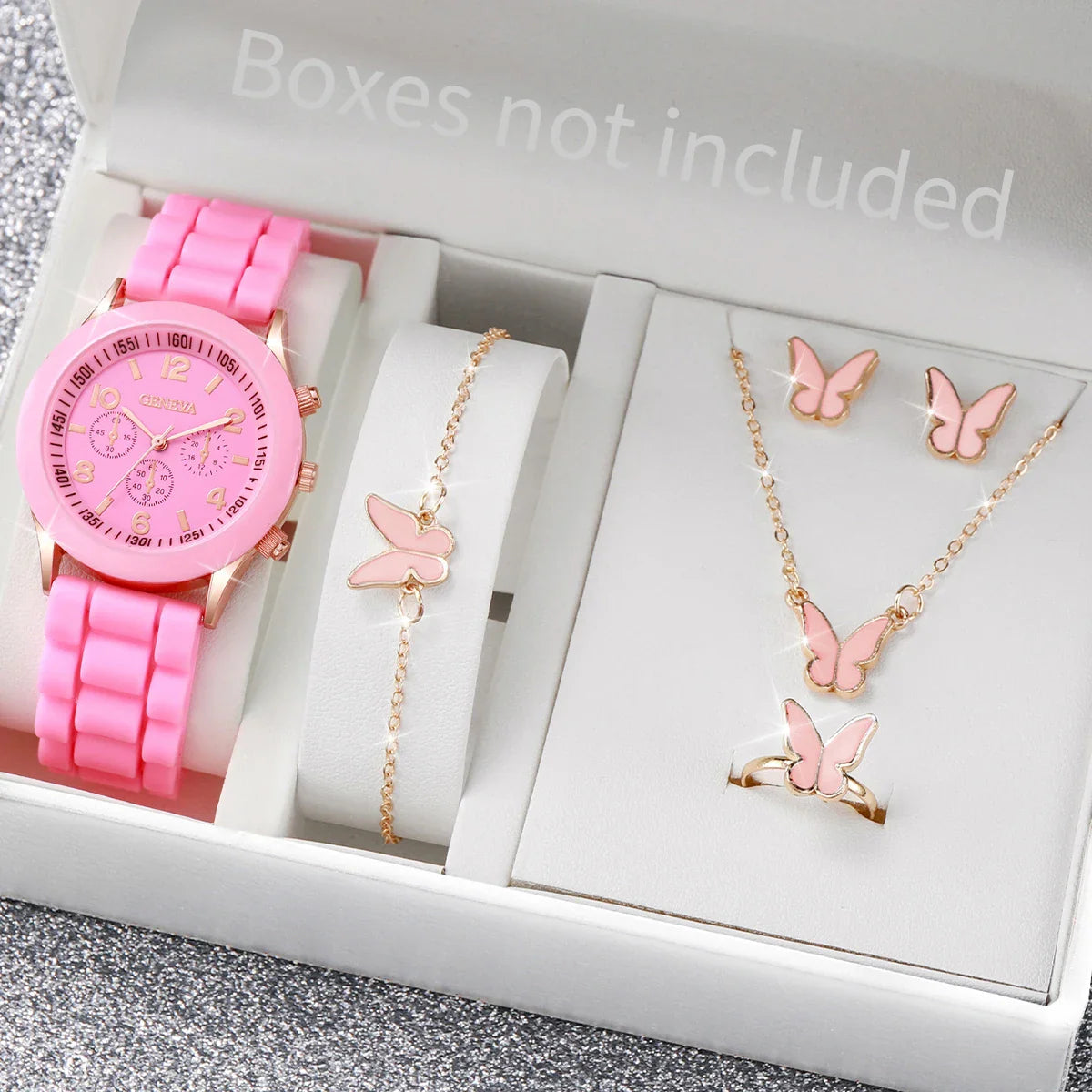 5/6PCS Women Watches Fashion Silicone Band Women Quartz Watches Jewelry Set Reloj Mujer Girls Clock Gift (Without Box) Vera Lux