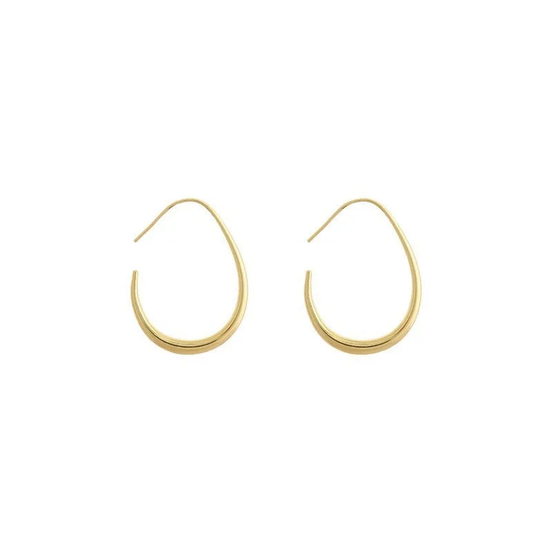 925 Sterling Silver Golden Ellipse Hoop Earrings For Women Ladies Wedding Engagement Female Jewelry Gift Money 925 Jewellery Vera Lux