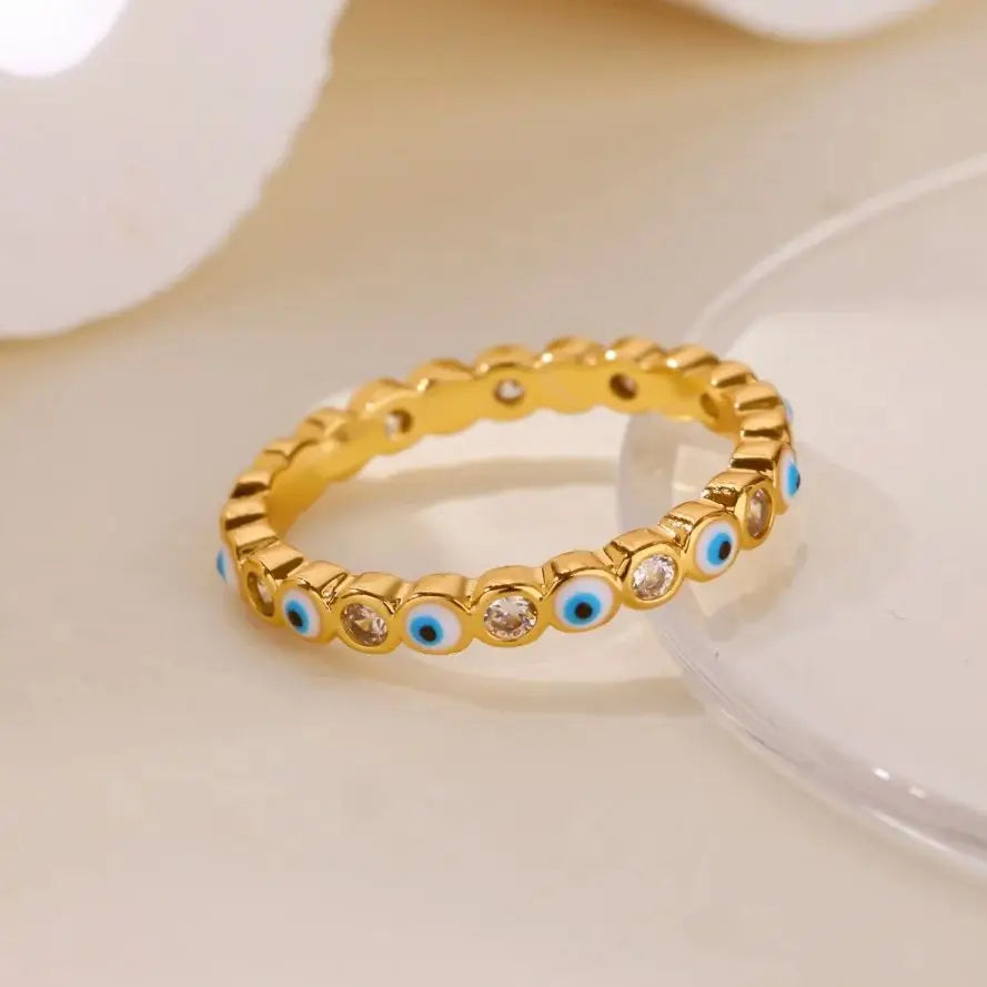 Zircon Evil Eye Rings For Women Gold Color Stainless Steel Evil Eye Finger Ring Lucky Aesthetic Turkish Waterproof Jewelry Gift Vera Lux