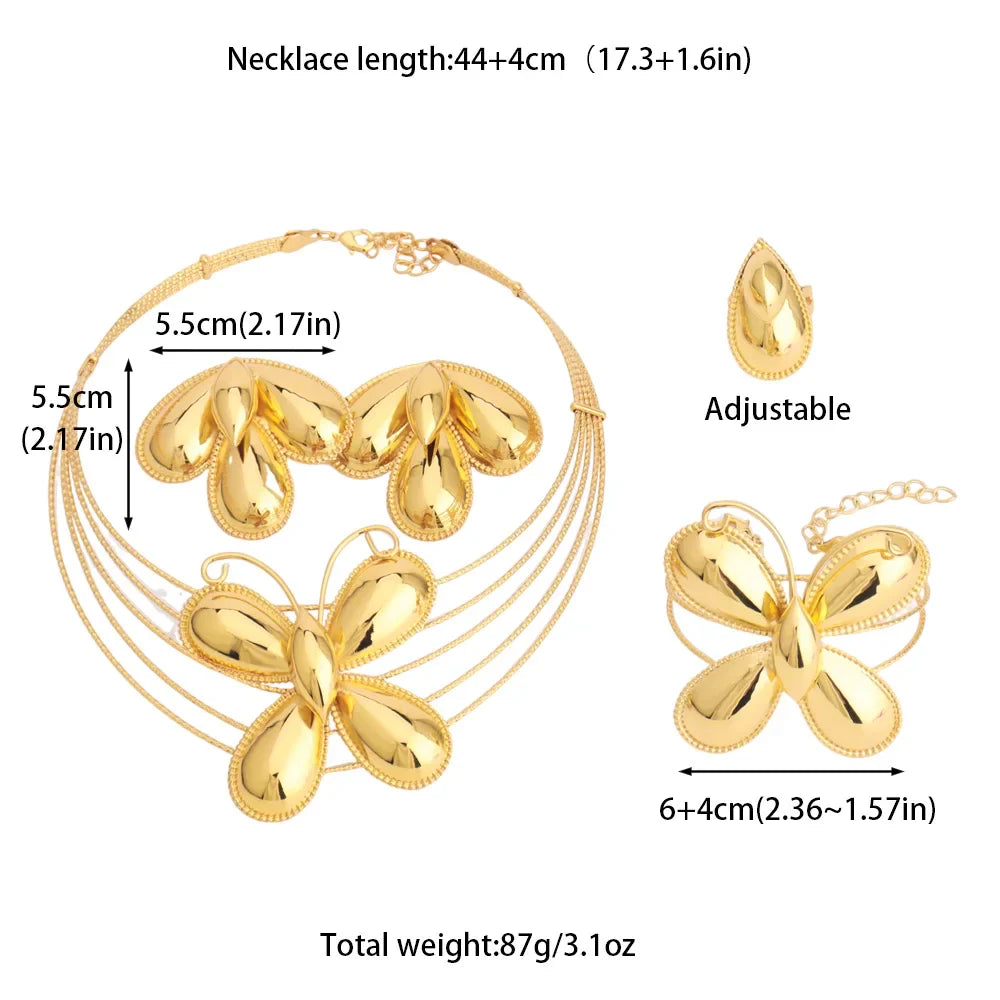 Dubai Luxury Jewellery 4PC Women's Fashion Trendy Flower Earrings Pendant Necklace Bracelet Set Gold-Plated Jewellry Party Gifts Vera Lux