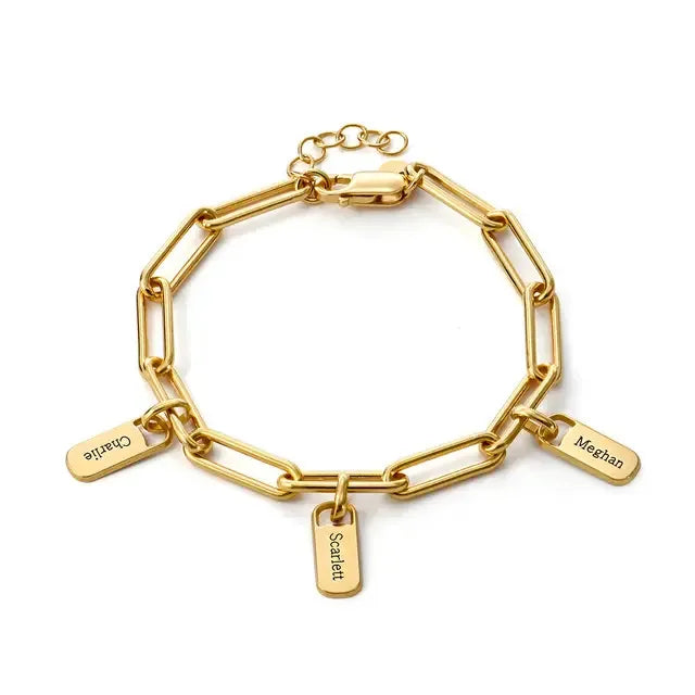 MaiLun Personalized Names Women Bracelet Stainless steel Rectangle Charms Bracelet Jewelry Gift for Mom Mother's Day Gift Vera Lux