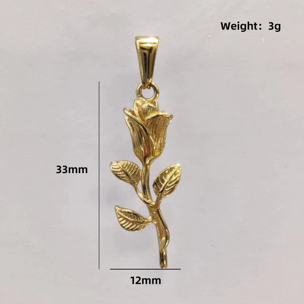 New Gold Plated Rose Flower Pendant Necklace Simple Vintage Clavicle Chain Stainless Steel Necklace for Men Women Jewelry Gifts Vera Lux