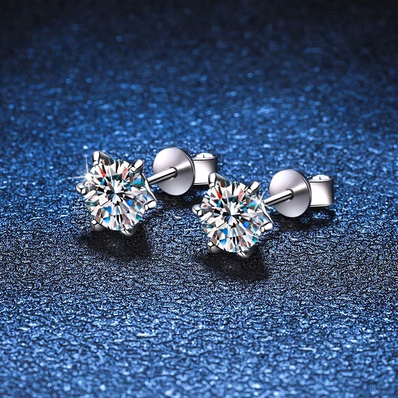 NeeTim 0.3-2CT Moissanite Stud Earrings For Women Screw Thread Ear Studs 925 Sterling Silver Wedding Jewelry Pass Diamond Test Vera Lux