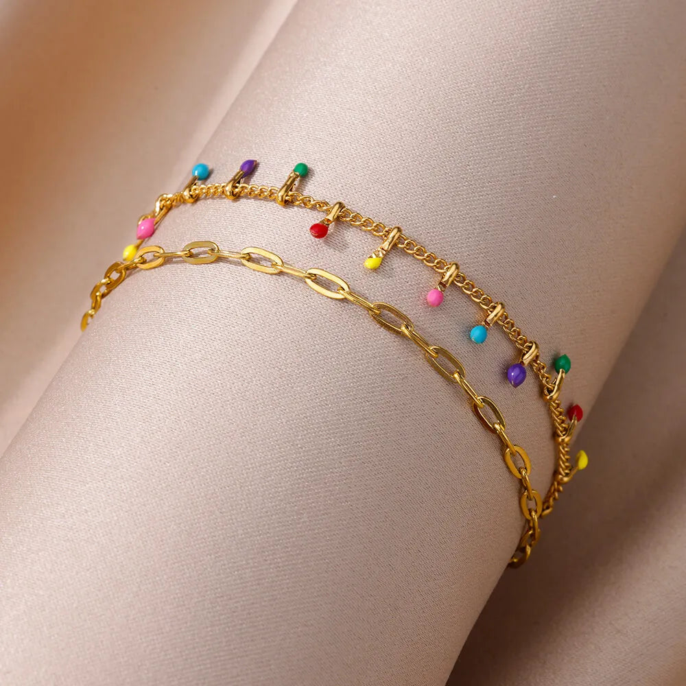 Boho Drops Anklets For Women Gold Color Stainless Steel Anklet Luxury Wedding Aesthetic Jewelry Gift Vera Lux