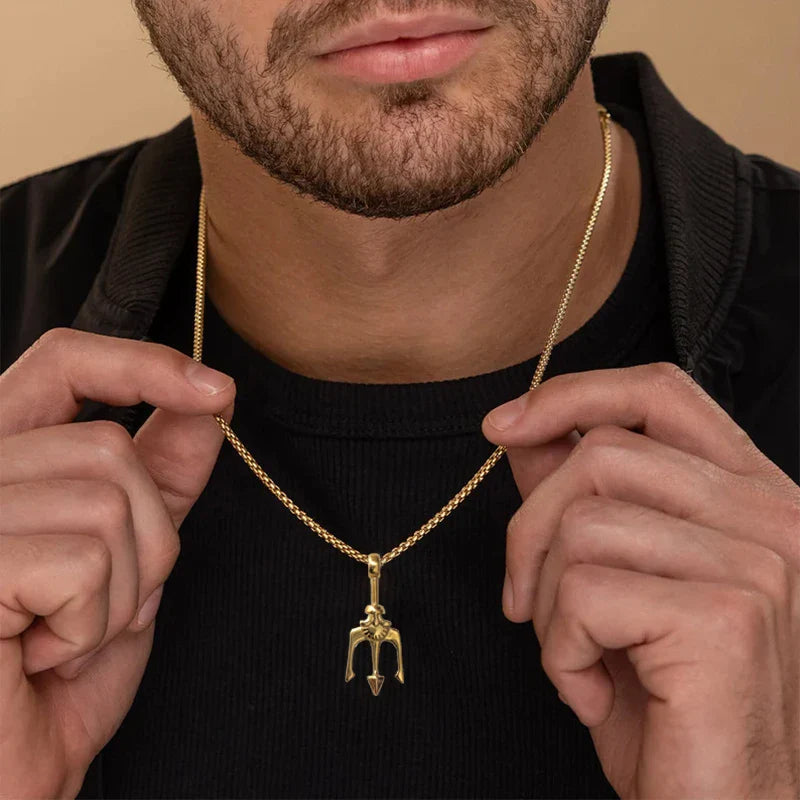 Fashion 18K Gold Plated Greek Mythology Poseidon Trident Pendant Stainless Steel Vintage Roman God Neptune Men's Charm Pendant Vera Lux