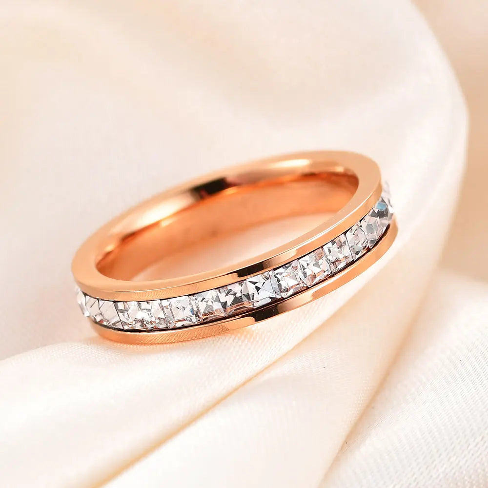 VQYSKO Square Zircon Stainless Steel Ring White Zircon Engagement Party Accessories Geometric Couple Custom Ring Vera Lux