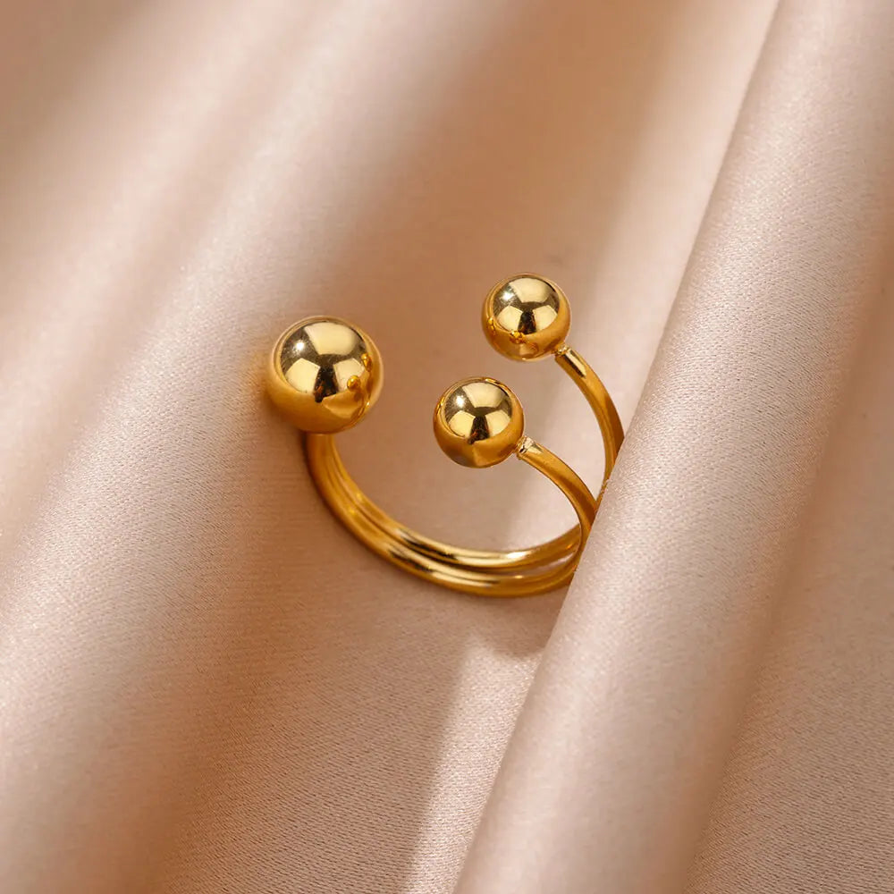 Punk Chunky Ball Rings For Women Men Gold Color Stainless Steel Anxiety Beads Ring Trendy Jewelry Finger Accessories Gift BFF Vera Lux