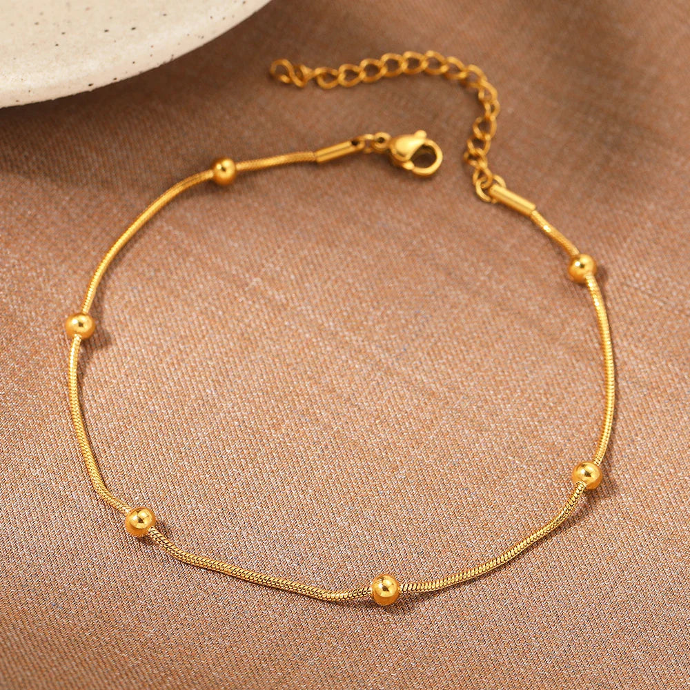 Aomogo Stainless Steel Anklet Simple Snake Bead Chain Hip Hop Punk Anklet Fashion Light Luxury Women's Jewelry Banquet Gift Vera Lux
