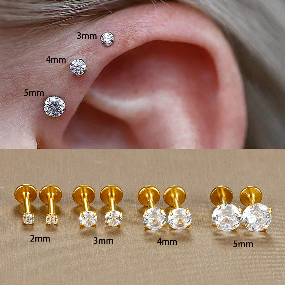 2PC Labret Tragus Stud Earrings 16G Surgical Stainless Steel CZ Crystal  Monroe Helix Cartialge Conch Medusa Lip Body Piercing Vera Lux