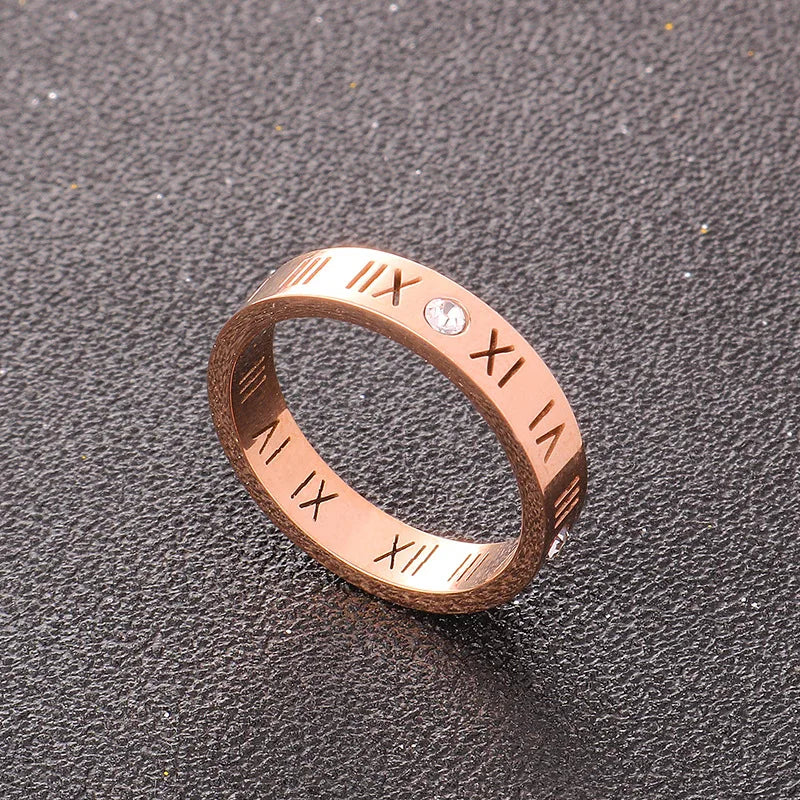 One Crystal Rings Fashion Jewelry Hollow Roman Numerals Stainless Steel Personalized Simplicity Accessories Women Rings Vera Lux