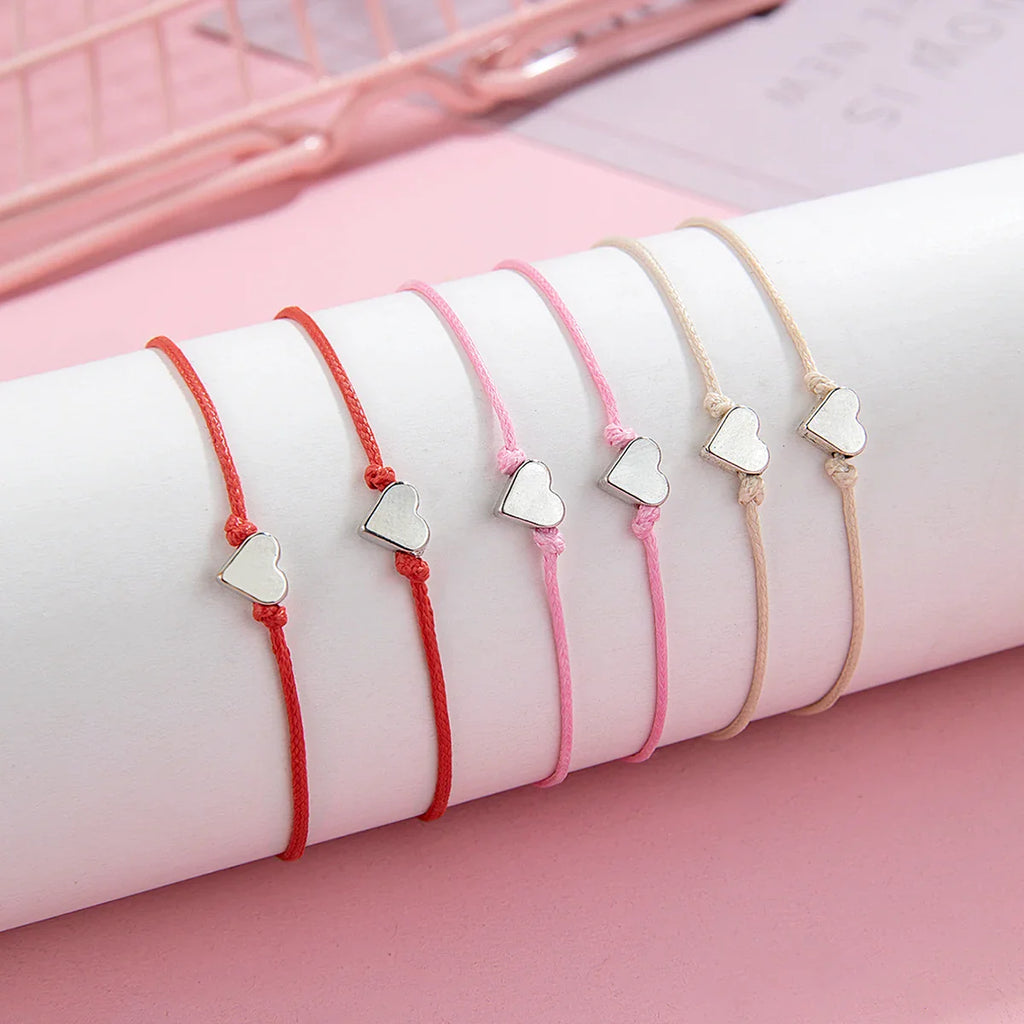 2 PCS Card Sets of Minimalist Casual Style Copper Heart Adjustable Rope Chain Couple Bracelet Jewelry Valentine's Day Gift Vera Lux