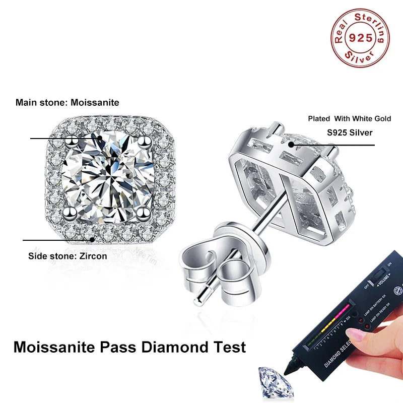 Neetim Real 0.5-1 Carat D Color Moissanite Stud Earrings For Women 100% 925 Sterling Silver Sparkling Earring Wedding Jewelry Vera Lux