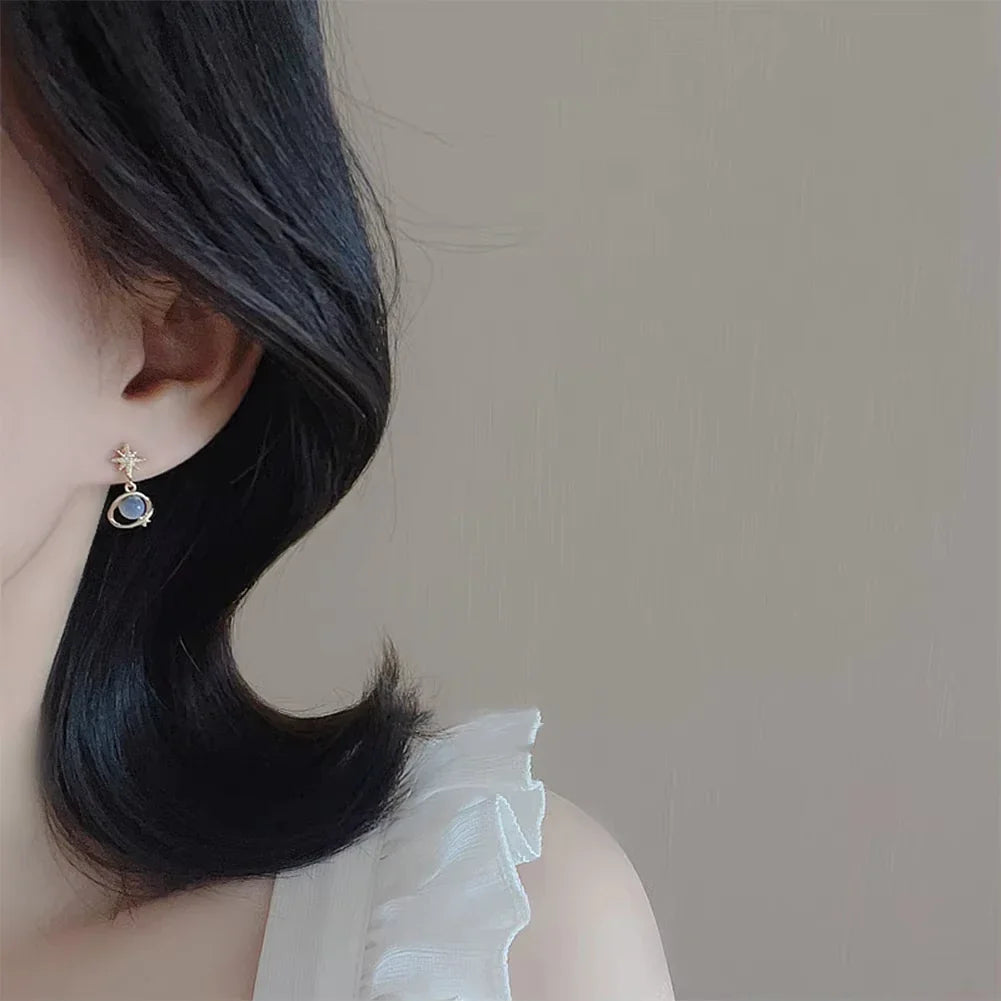 Fashion Cosmic Star River Earrings Blue Opal Niche Unique Planet Earrings Ear Studs Women Versatile Ear Jewelry Vera Lux