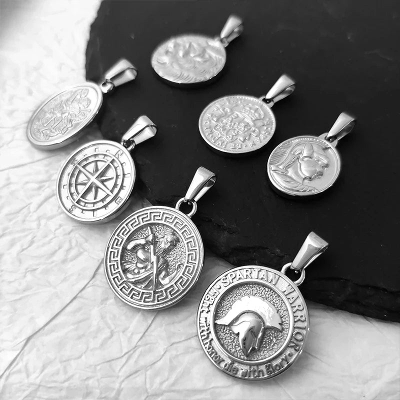 Stainless Steel Vintage Round Portrait Coin St. Michael Compass Pendants Charm For Women Necklace Making Diy Jewelry Vera Lux