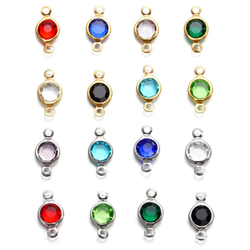 10pcs/lot Stainless Steel Crystal Round Double Ring Pendants for DIY Bracelet Necklace Beads Jewelry Making Accessories Vera Lux