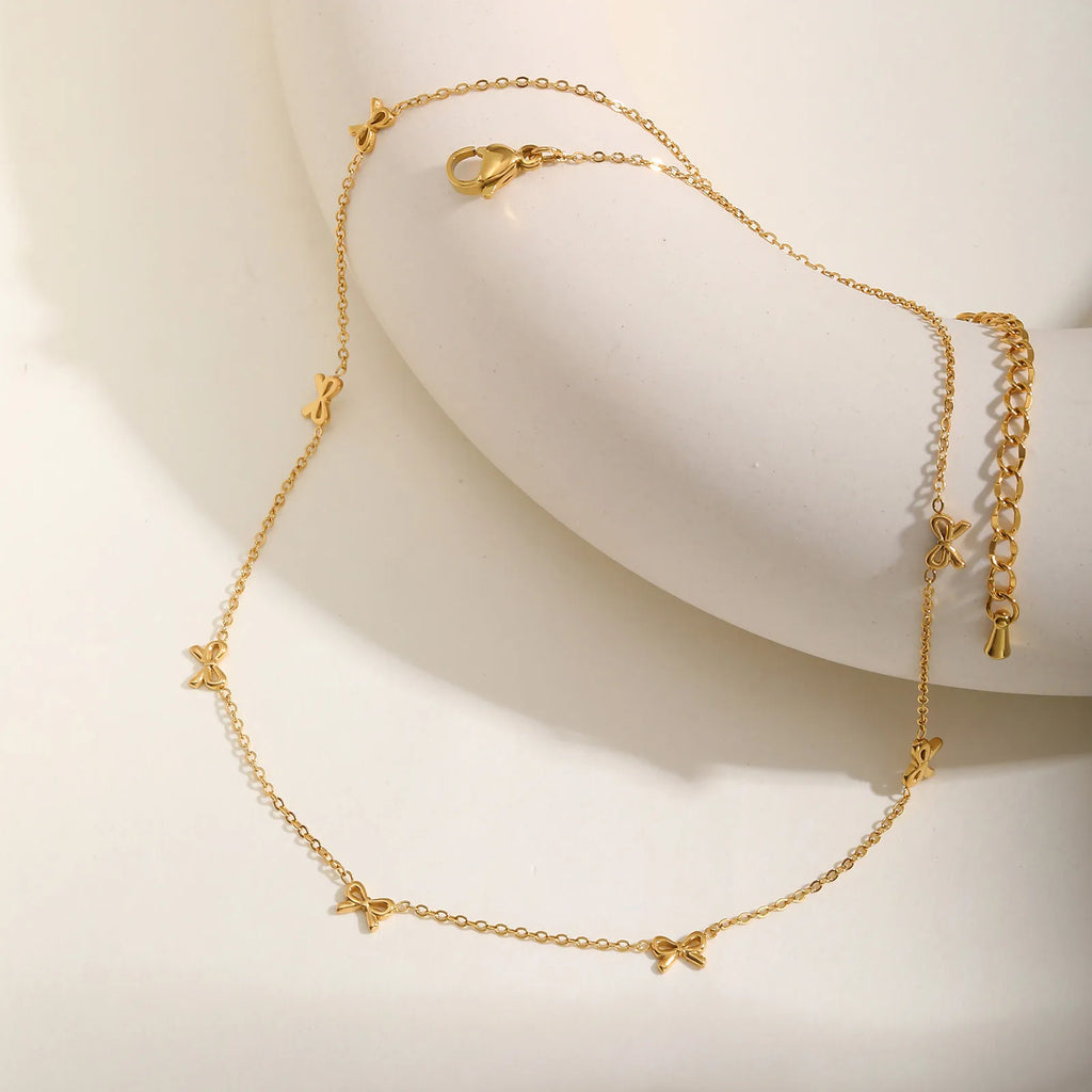 Charms Bow Necklace For Women, Bowknot Chain Choker Necklace, Stainless Steel Thin Link Exquisite Party Jewelry Vera Lux