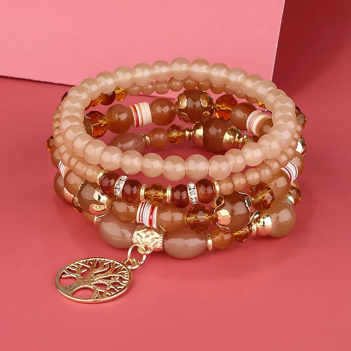 4Pcs Tree Of Life Charm Bracelet Set For Women Handmade Acrylic Beads Chain Bangle Female Boho Jewelry Accessories Vera Lux