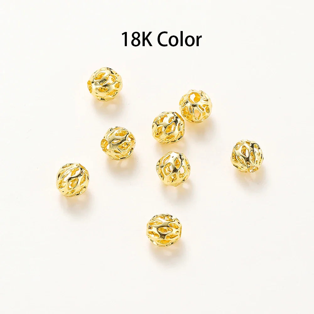 20pcs/bag 4mm 5mm 6mm 18K Gold Plated Hollow Round Spacer Bead Brass Charm Bracelet Beading For DIY Jewelry Making Accessories Vera Lux