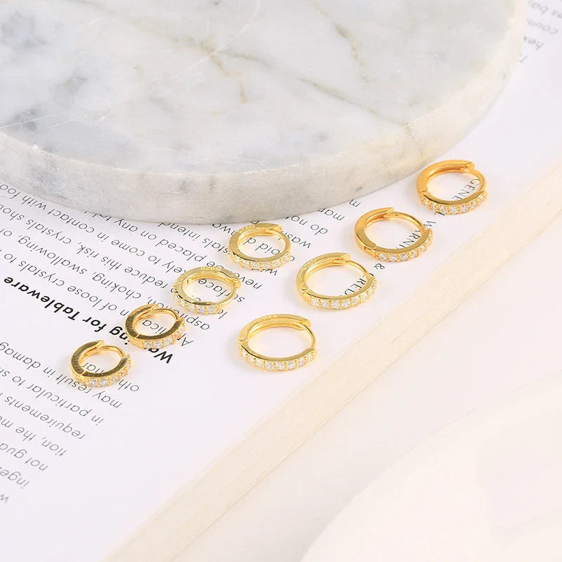 2PCS Stainless Steel Minimal Crystal Zirconia Hoop Earrings Gold Silver Color Small Huggie Cartilage Earring Piercing Jewelry Vera Lux