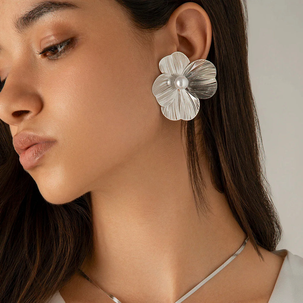 Ingemark Punk Vintage Metal Petal Flower Stud Earrings Women Girls Trend 2024 Goth Geometric Piercing Earring Jewelry Steampunk Vera Lux