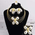 Dubai Luxury Jewellery 4PC Women's Fashion Trendy Flower Earrings Pendant Necklace Bracelet Set Gold-Plated Jewellry Party Gifts Vera Lux