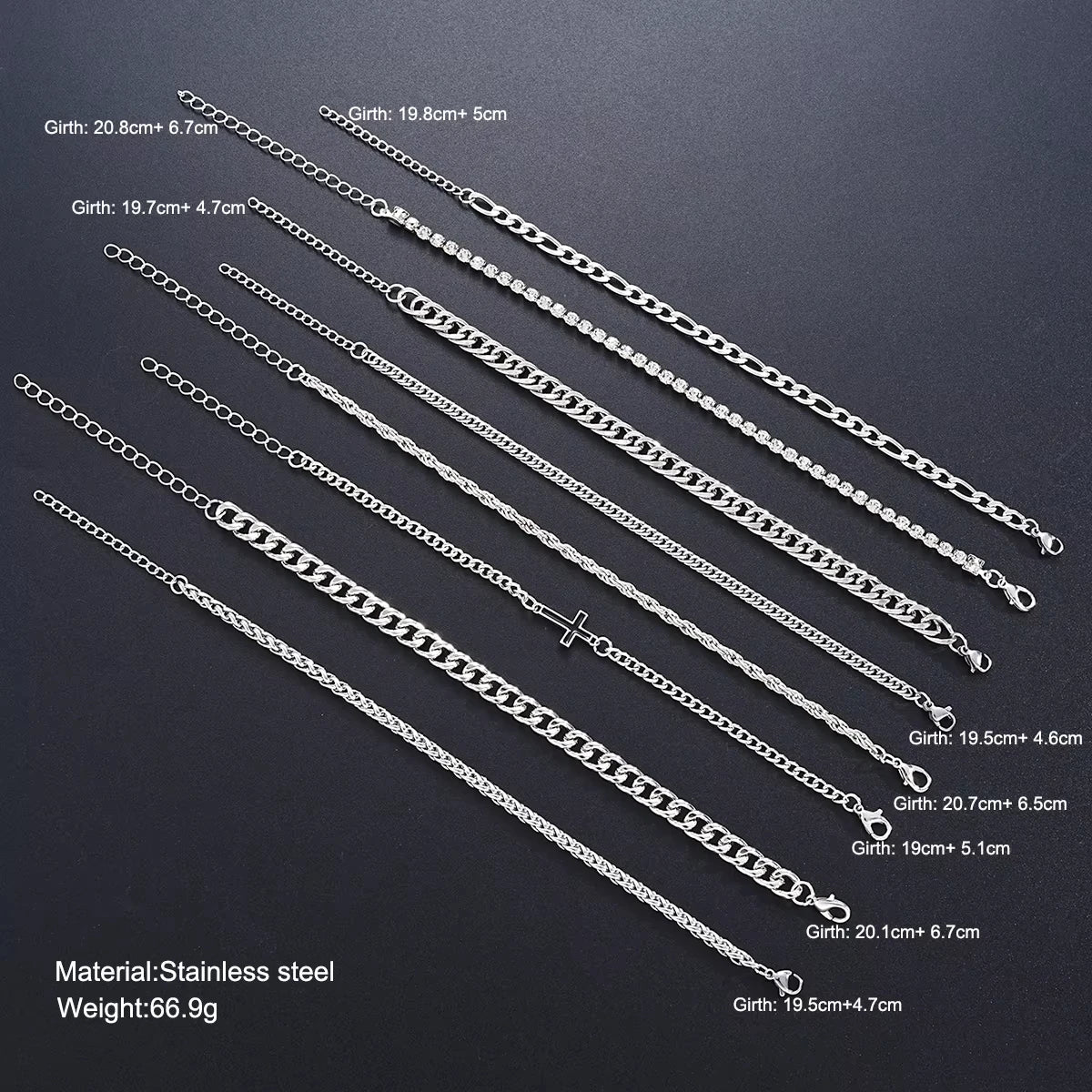 8Pcs Stainless Steel Cross Cuban Bracelets For Men Women Punk Silver Color Crystal Twist Chain Bracelet Daily Wear Fashion Vera Lux