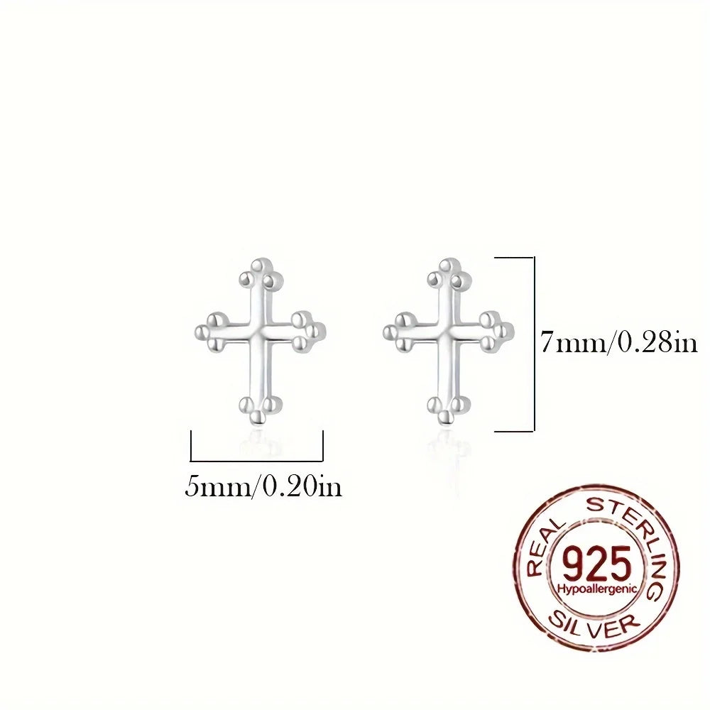 New S925 Sterling Silver Cross Earrings Fashionable Minimalist Design Hypoallergenic for Daily Wear Vacation Valentine's Day Vera Lux