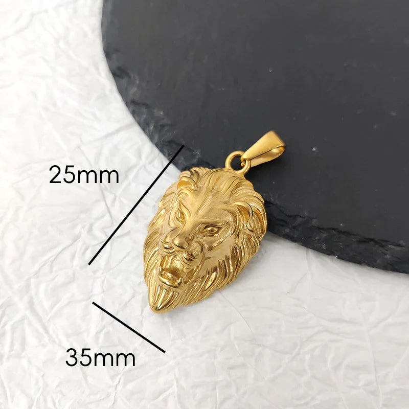 Men's Rock Hip Hop Crystal Inlay Lion Head Pendant Fashion Creative Stainless Steel Gold Color Party Club Charm Jewelry Vera Lux
