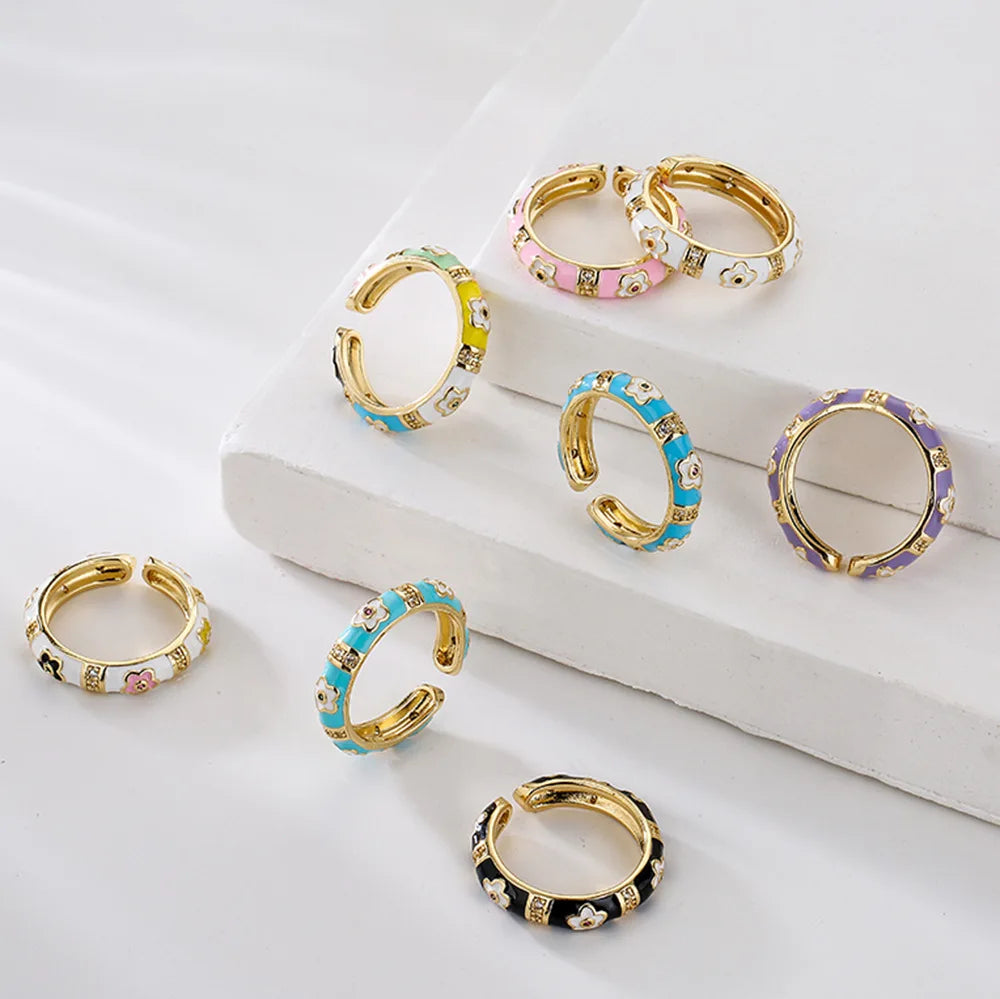 NEWBUY Colorful Enamel Wedding Rings For Women Female Oval Flower Finger Ring Female Party Jewelry Accessories Wholesale Vera Lux