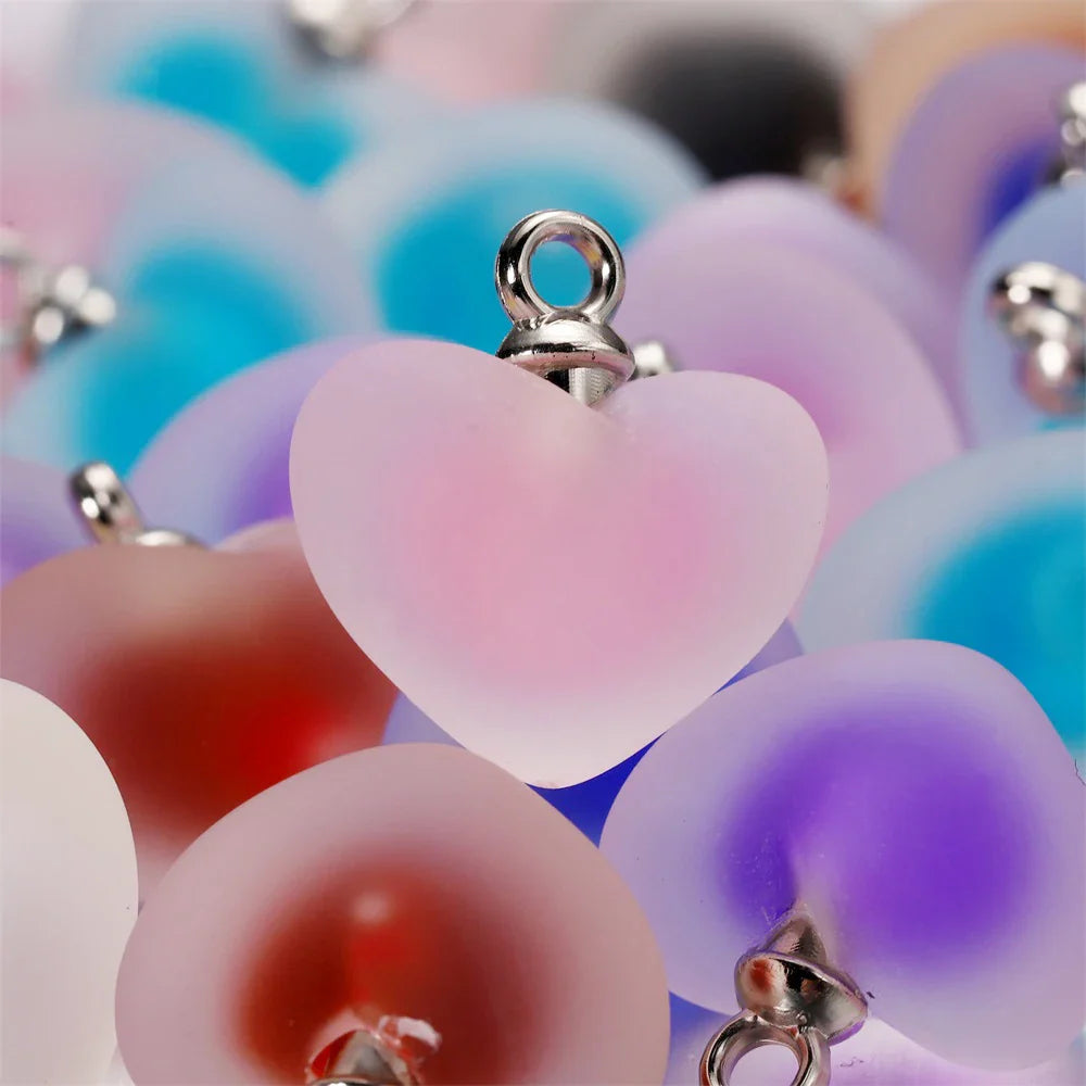 10Pcs/Lot Resin Frosted Colorful Heart Charms Bracelet Earrings Necklace Jelly Beads Pendant For DIY Jewelry Making Supplies Vera Lux
