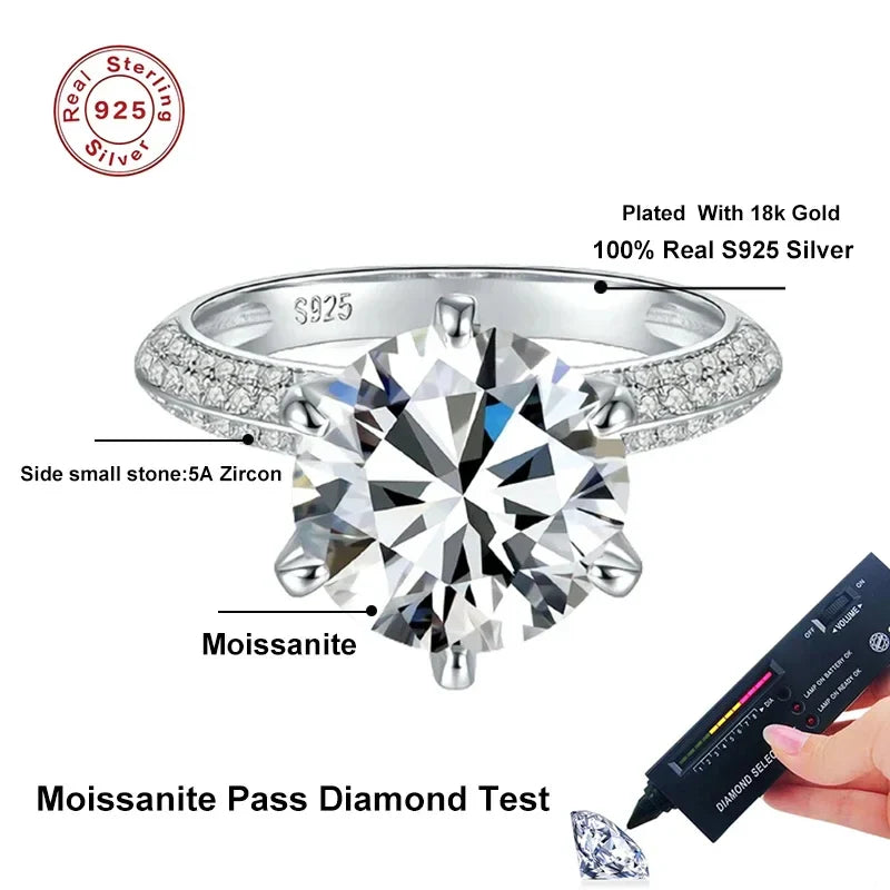 NeeTim 5 Carat Moissanite Wedding Rings For Women 925 Sterling Silver Eternity with White Gold Plated Band Engagement Jewelry Vera Lux
