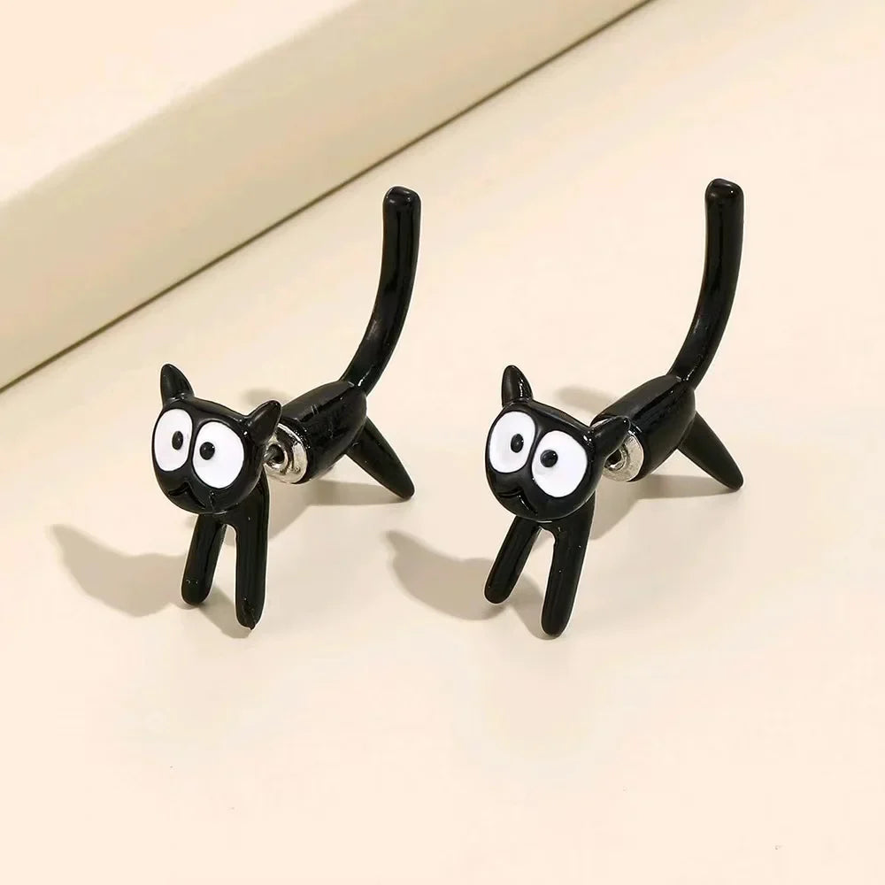Black Color Cat Design Earrings Stud Trendy Ins Girls Cute Women Earring Animal Design Black Painting Vera Lux