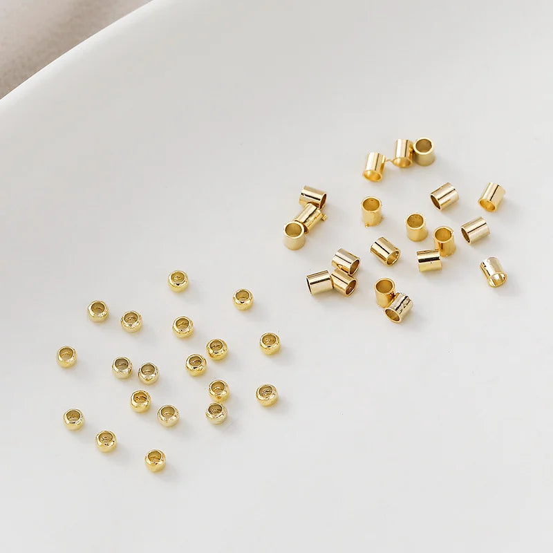 100pcs/lot 1.5/2/2.5mm 14K/18K Gold Color Plated Brass Positioning Beads for DIY Bracelet Necklace Jewelry Making Accessories Vera Lux