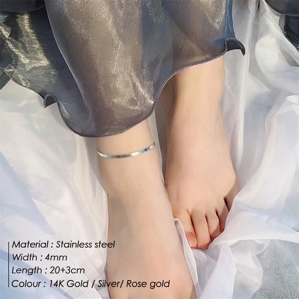SUNIBI Stainless Steel Snake Chain Anklet for Women Summer Beach Gold Color Anklets Fashion Jewelry Dropshipping Wholesale Vera Lux