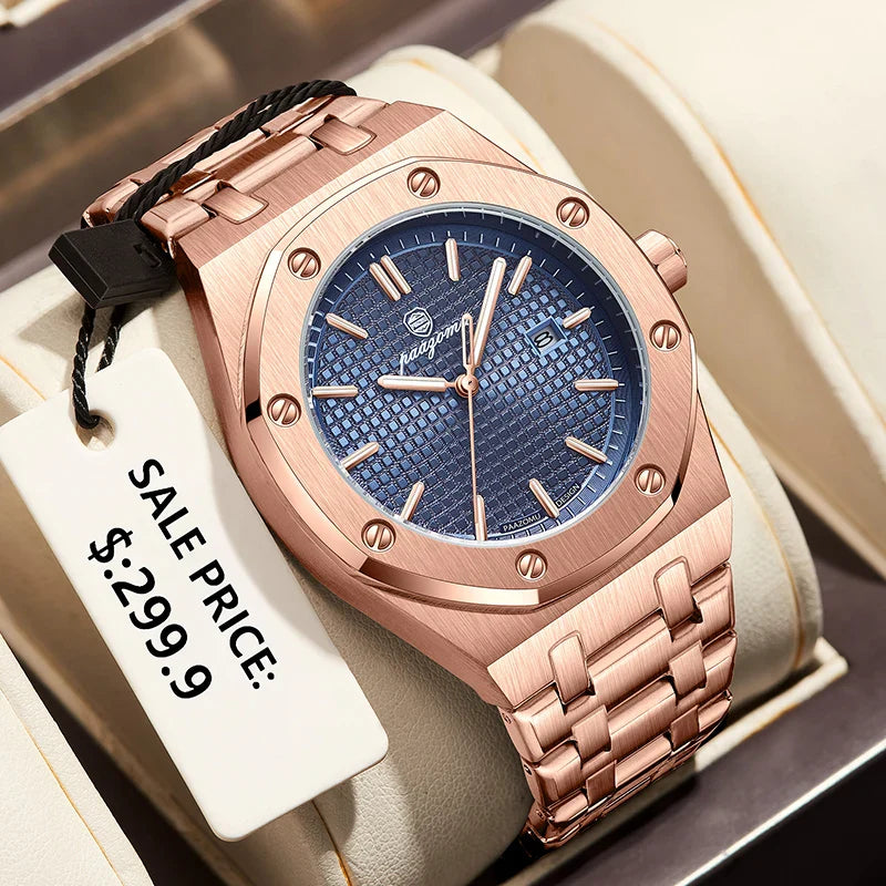 PAAZOMU Original Luxury Men's Watches Date Chronograph Stainless Steel Quartz Watch Waterproof Luminous Fashion Man Wristwatch Vera Lux